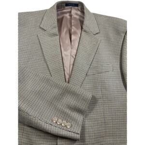 Lauren Ralph Lauren Men's 44R Silk Wool Houndstooth Sport Coat Blazer Jacket Tan